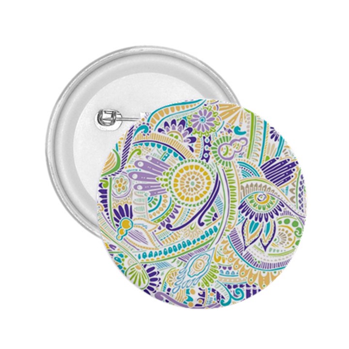 Purple, Green, Yellow Hippie Flowers Pattern, zz0104, 2.25  Button