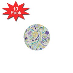 Purple, Green, Yellow Hippie Flowers Pattern, Zz0104, 1  Mini Button (10 Pack)  by Zandiepants