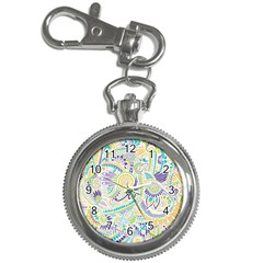 Purple, Green, Yellow Hippie Flowers Pattern, Zz0104, Key Chain Watch by Zandiepants