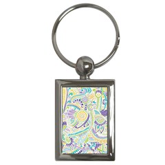 Purple, Green, Yellow Hippie Flowers Pattern, Zz0104, Key Chain (rectangle) by Zandiepants