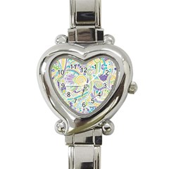 Purple, Green, Yellow Hippie Flowers Pattern, Zz0104, Heart Italian Charm Watch by Zandiepants