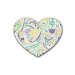 Purple, Green, Yellow Hippie Flowers Pattern, zz0104, Rubber Heart Coaster (4 pack) Front