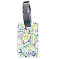 Purple, Green, Yellow Hippie Flowers Pattern, Zz0104, Luggage Tag (two Sides) by Zandiepants