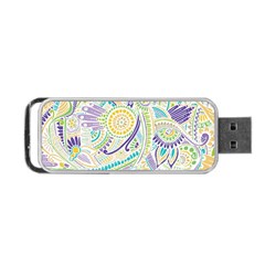 Purple, Green, Yellow Hippie Flowers Pattern, Zz0104, Portable Usb Flash (two Sides) by Zandiepants