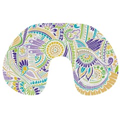 Purple, Green, Yellow Hippie Flowers Pattern, Zz0104, Travel Neck Pillow