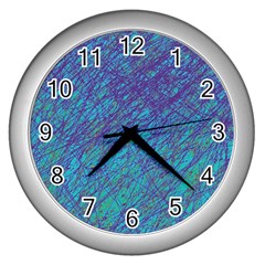 Blue Pattern Wall Clocks (silver)  by Valentinaart