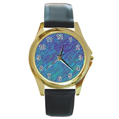 Blue Pattern Round Gold Metal Watch