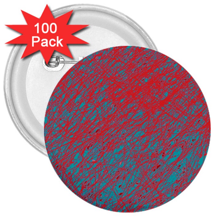 Red and blue pattern 3  Buttons (100 pack) 