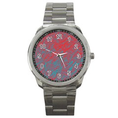 Red And Blue Pattern Sport Metal Watch