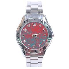 Red And Blue Pattern Stainless Steel Analogue Watch