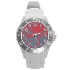 Red And Blue Pattern Round Plastic Sport Watch (l)