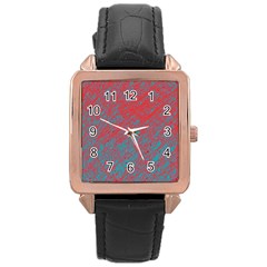 Red And Blue Pattern Rose Gold Leather Watch 