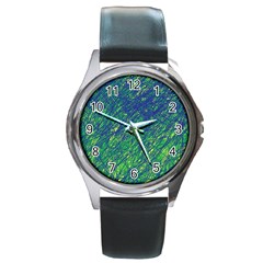 Green Pattern Round Metal Watch