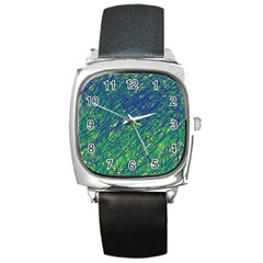 Green Pattern Square Metal Watch