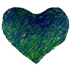 Green Pattern Large 19  Premium Heart Shape Cushions