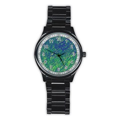 Green Pattern Stainless Steel Round Watch