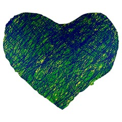 Green Pattern Large 19  Premium Flano Heart Shape Cushions by Valentinaart