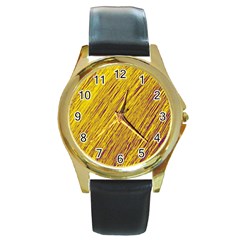 Yellow Van Gogh Pattern Round Gold Metal Watch by Valentinaart