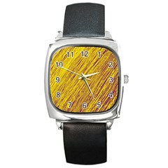 Yellow Van Gogh Pattern Square Metal Watch