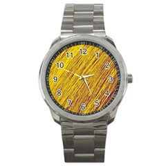 Yellow Van Gogh Pattern Sport Metal Watch by Valentinaart