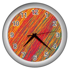 Orange Van Gogh pattern Wall Clocks (Silver) 