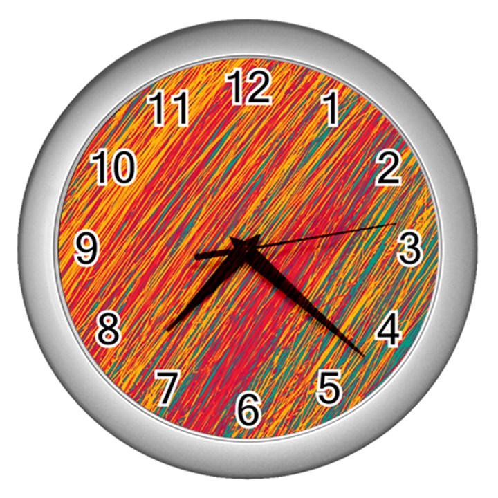 Orange Van Gogh pattern Wall Clocks (Silver) 