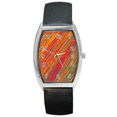 Orange Van Gogh pattern Barrel Style Metal Watch