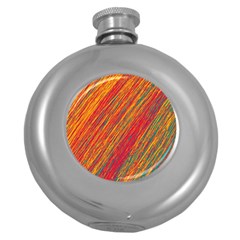 Orange Van Gogh Pattern Round Hip Flask (5 Oz) by Valentinaart