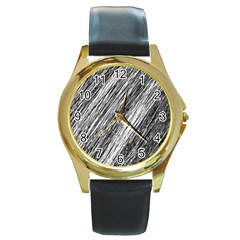 Black and White decorative pattern Round Gold Metal Watch