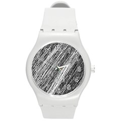 Black and White decorative pattern Round Plastic Sport Watch (M)