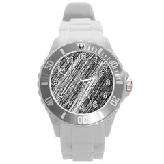 Black And White Decorative Pattern Round Plastic Sport Watch (l) by Valentinaart