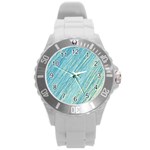 Light blue pattern Round Plastic Sport Watch (L) Front