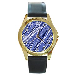 Blue Elegant Pattern Round Gold Metal Watch