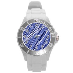 Blue Elegant Pattern Round Plastic Sport Watch (l)