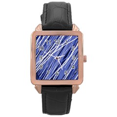 Blue Elegant Pattern Rose Gold Leather Watch 