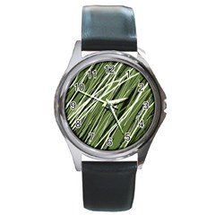 Green Decorative Pattern Round Metal Watch