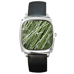 Green Decorative Pattern Square Metal Watch