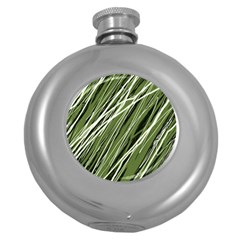 Green Decorative Pattern Round Hip Flask (5 Oz) by Valentinaart