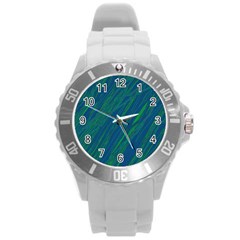 Green Pattern Round Plastic Sport Watch (l) by Valentinaart