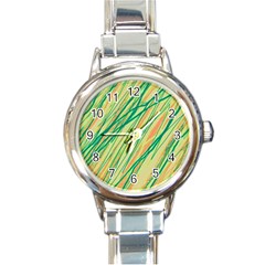 Green And Orange Pattern Round Italian Charm Watch by Valentinaart