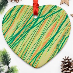 Green And Orange Pattern Ornament (heart)  by Valentinaart