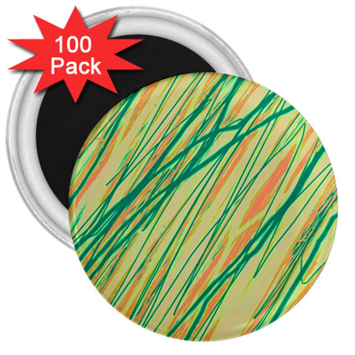 Green and orange pattern 3  Magnets (100 pack)