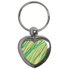 Green And Orange Pattern Key Chains (heart) 