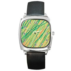 Green And Orange Pattern Square Metal Watch