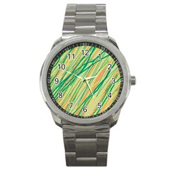 Green And Orange Pattern Sport Metal Watch by Valentinaart