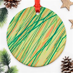 Green And Orange Pattern Round Ornament (two Sides) 