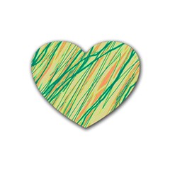 Green And Orange Pattern Rubber Coaster (heart)  by Valentinaart