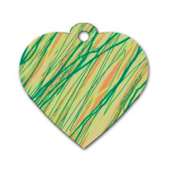 Green And Orange Pattern Dog Tag Heart (one Side) by Valentinaart