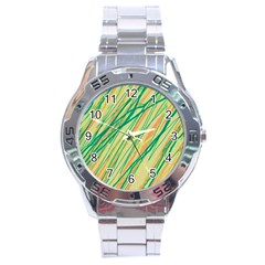 Green And Orange Pattern Stainless Steel Analogue Watch by Valentinaart