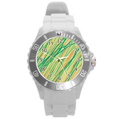 Green And Orange Pattern Round Plastic Sport Watch (l) by Valentinaart